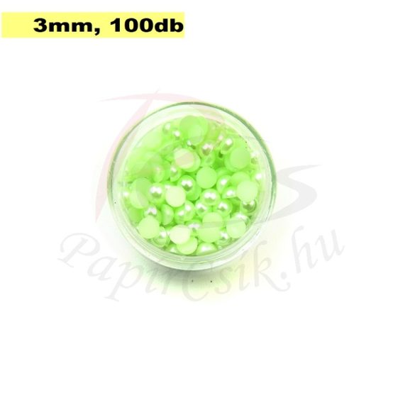 Műanyag félgömbgyöngy, halványzöld (3mm, 100db, tasakban)
