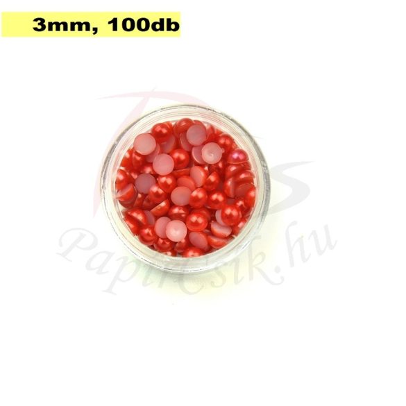 Műanyag félgömbgyöngy, piros (3mm, 100db, tasakban)
