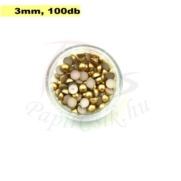 Műanyag félgömbgyöngy, arany (3mm, 100db, tasakban)