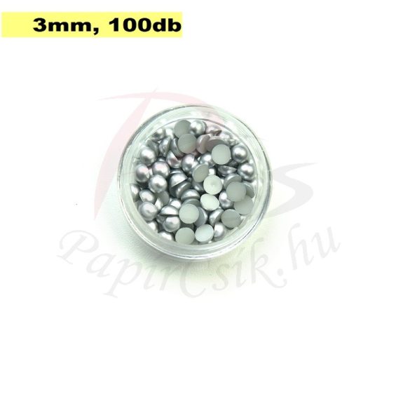 Műanyag félgömbgyöngy, ezüst (3mm, 100db, tasakban)