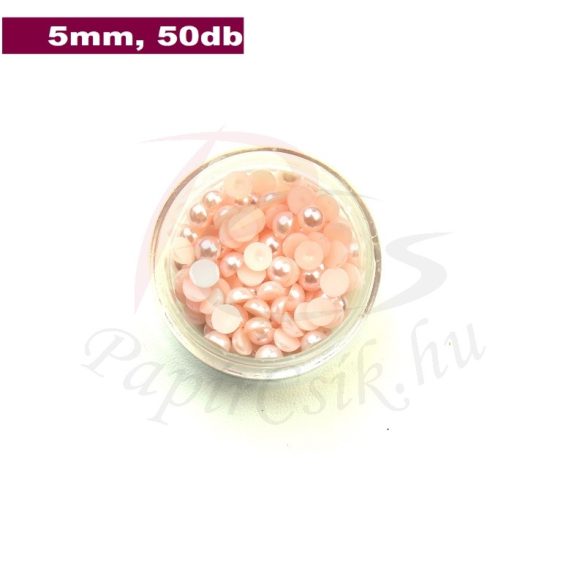 Műanyag félgömbgyöngy, halvány rózsaszín (5mm, 50db, tasakban)