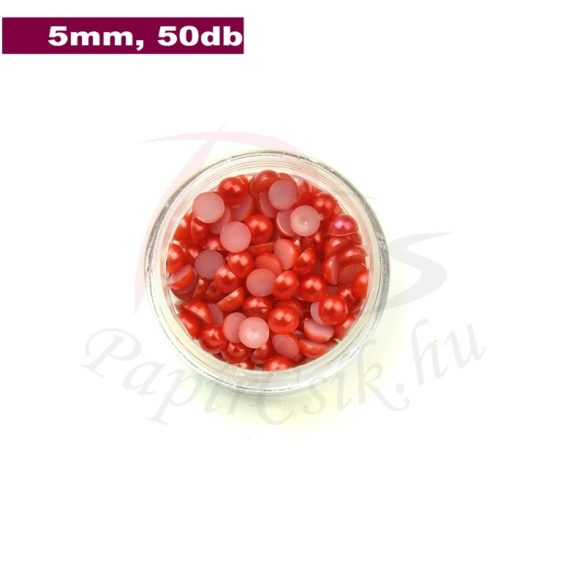 Műanyag félgömbgyöngy, piros (5mm, 50db, tasakban)