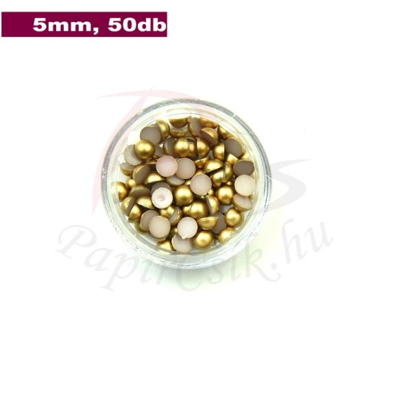 Műanyag félgömbgyöngy, arany (5mm, 50db, tasakban)