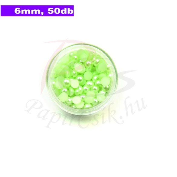 Műanyag félgömbgyöngy, halványzöld (6mm, 50db, tasakban)