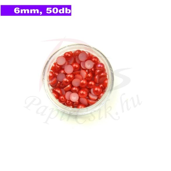 Műanyag félgömbgyöngy, piros (6mm, 50db, tasakban)
