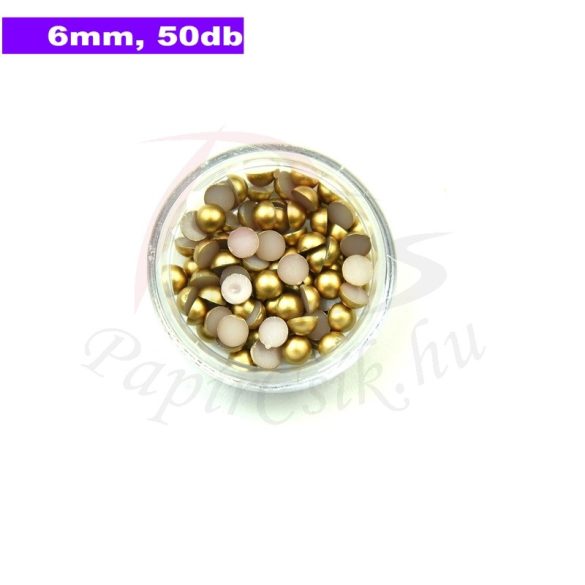 Műanyag félgömbgyöngy, arany (6mm, 50db, tasakban)