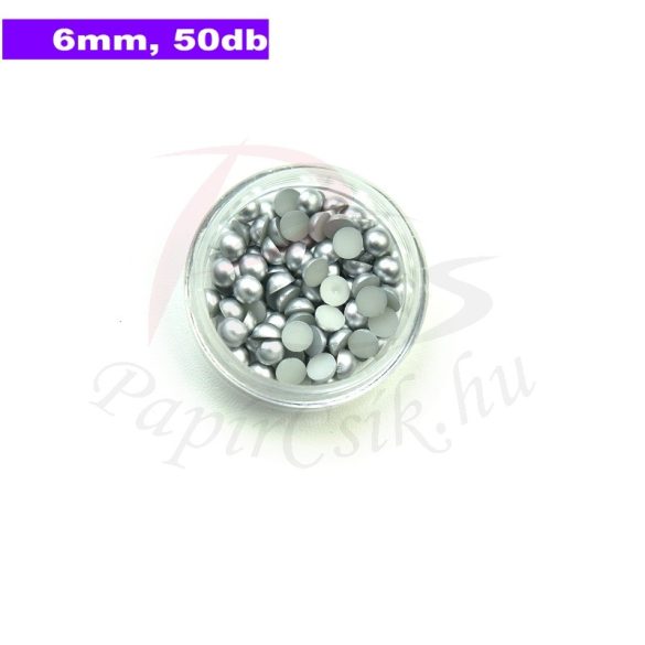 Műanyag félgömbgyöngy, ezüst (6mm, 50db, tasakban)
