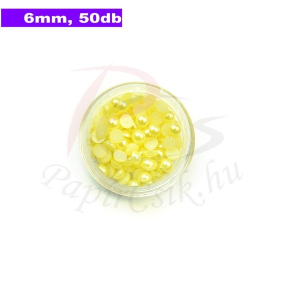Műanyag félgömbgyöngy, sárga (6mm, 50db, tasakban)