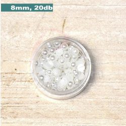 Műanyag félgömbgyöngy, fehér (8mm, 20db, tasakban)
