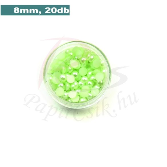 Műanyag félgömbgyöngy, halványzöld (8mm, 20db, tasakban)