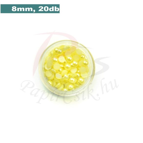 Műanyag félgömbgyöngy, sárga (8mm, 20db, tasakban)