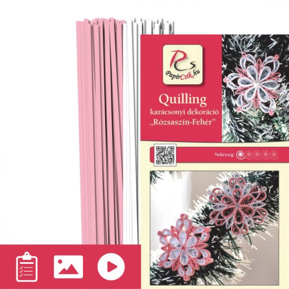 Rózsaszín-Fehér - Quilling minta (200db csík 15db mintához és leírás képekkel)
