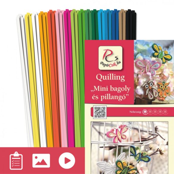 Mini bagoly és pillangó - Quilling minta (180db csík 24db mintához és leírás képekkel)