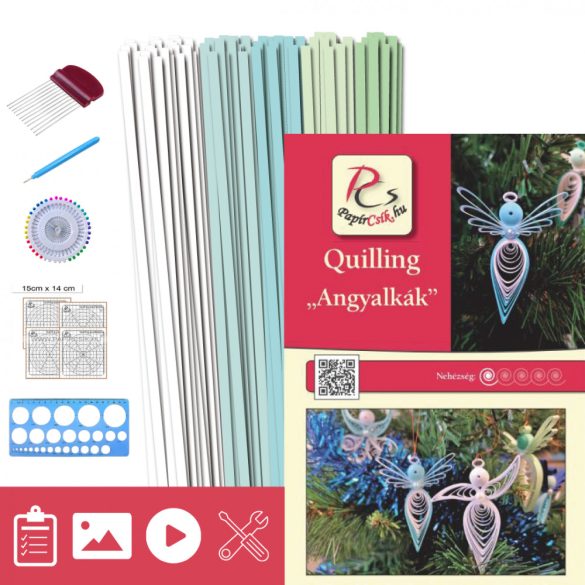 Angyalkák - Quilling minta (130db csík 20db mintához, leírás, eszközök)