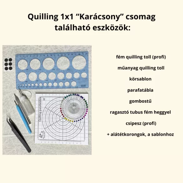 Quilling 1x1 - Karácsony - TANFOLYAM és KEZDŐCSOMAG 11 féle mintával (Alapanyagokkal és eszközökkel!) Angyalka, Csillag, Hópehely